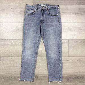 ZARA Womens High Rise Straight Leg Blue Jeans Raw Hem Size 6